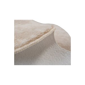 Modern Dekoratif Halı Jel Kaymaz Taban  Peluş  Puffy Yuvarlak Post Krem Dalga Desenli 80x80 cm