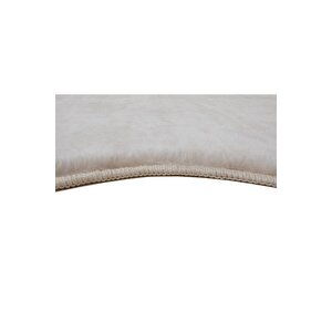 Modern Dekoratif Halı Jel Kaymaz Taban  Peluş  Puffy Yuvarlak Post Krem Dalga Desenli 80x80 cm