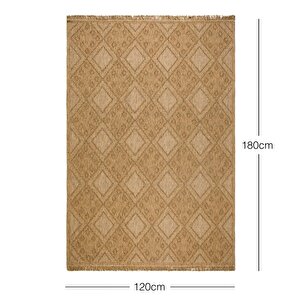 Ocean Home Textile Yıkanabilir Saçaklı Jüt Görünümlü Naturel Renk Karo Desenli Halı Kilim 120 X 180 Cm