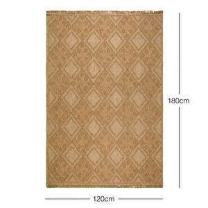 Ocean Home Textile Yıkanabilir Saçaklı Jüt Görünümlü Naturel Renk Karo Desenli Halı Kilim 120 X 180 Cm