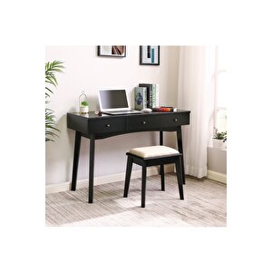 Parker Siyah Ahşap Makyaj Masası & Tabure & Ayna Dolabı