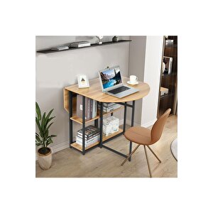 Nona Siyah Metal Açık Kahverengi Katlanır Yemek Masası Açık Kahverengi