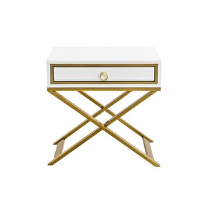 Jasmin Gold Metal Beyaz Komodin Beyaz
