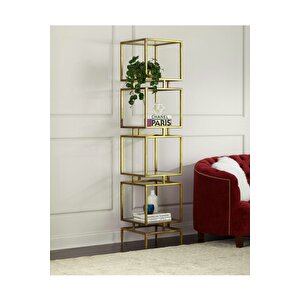 Olope Gold Metal 4 Raflı Kitaplık Çiçeklik Gümüşlük Duvar Rafı 200 cm