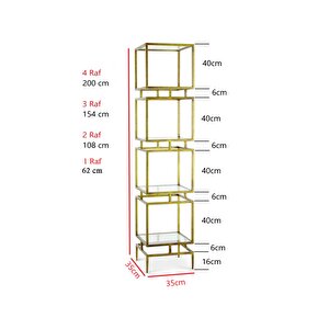 Olope Gold Metal 4 Raflı Kitaplık Çiçeklik Gümüşlük Duvar Rafı