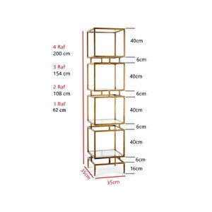 Olope Pirinç Eskitme Metal Kitaplık Çiçeklik Gümüşlük Duvar Rafı Yan Sehpa 62 cm