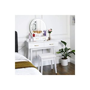 Jaylee Beyaz Makyaj Masası & Ayna & Tabure