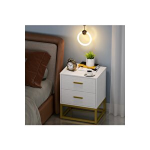 Lodovica Gold Metal Beyaz Komodin