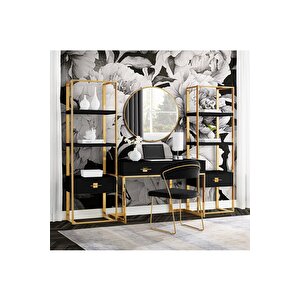 Rihanna Gold Metal Siyah Kitaplık & Raf