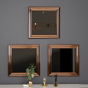3'lü Bronz Çerçeveli Dekoratif Salon Dresuar Aynası