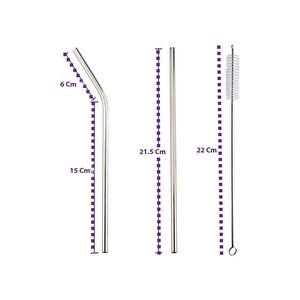 3 Parça Çelik Pipet Seti 2 Adet Çelik Pipet Ve Temizleme Fırçası Düz Pipet Eğik Pipet Ve Temizleme Fırçası 3'lü Set