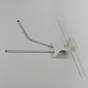 3 Parça Çelik Pipet Seti 2 Adet Çelik Pipet Ve Temizleme Fırçası Düz Pipet Eğik Pipet Ve Temizleme Fırçası 3'lü Set