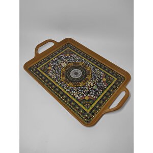 Modern Ethnic Desenli 39-26 Cm Motif İşlemeli Servis Sunum Çay Tepsisi S