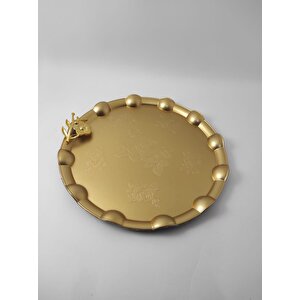 Nakres Japon Rüzgar Gülü 28*28 Cm Gül Motif Tepsi Kulplu Yuvarlak Tepsi