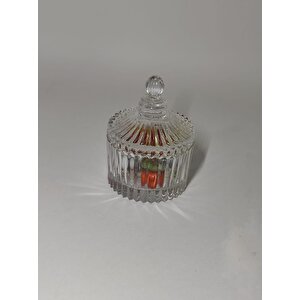 Mini Cam Şekerlik Drajelik Dekoratif İşlemeli  Kapaklı Lokumluk Lüx Ayaklı Masaüstü Kristal Şekerlik 7 Cm