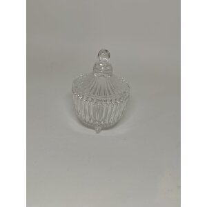 Mini Cam Şekerlik 7 Cm Drajelik Dekoratif İşlemeli  Kapaklı Lokumluk Lüx Ayaklı Masaüstü Kristal Şekerlik