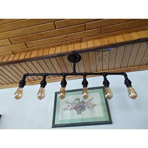 6 Başlıklı Endüstriyel Tasarım Vintage Avize Retro Tavan Lambası Borulardan Rustik Avize