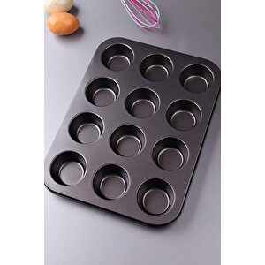 12 Bölmeli Yanmaz Ve Yapışmaz Kek Kapsülü Yapışmaz Mini Tart Kek Kapsülü Muffin Ekler Kalıbı 35-27 Cm