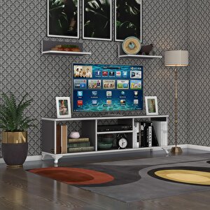 Kenzlife Televizyon Sehpası Monako120 Gri Tv Ünitesi Raflı