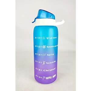 1 Lt Çift Renk Ölçü Baskılı Motivasyon Sağlıklı Plastik Su Şişesi Mavi – 161546-160 C1-1-139