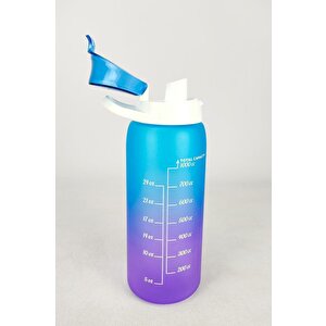 Digithome 1 Lt Çift Renk Ölçü Baskılı Motivasyon Sağlıklı Plastik Su Şişesi Mavi – 161546-160 C1-1-139