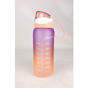 1 Lt Çift Renk Ölçü Baskılı Motivasyon Sağlıklı Plastik Su Şişesi Yavruağzı – 161646-162 C1-1-139