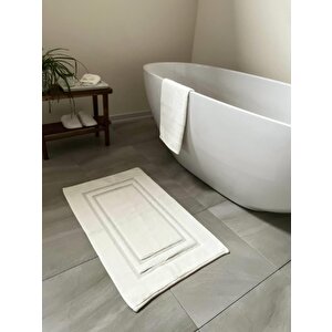 Çift Çerçeveli Doğal Pamuklu Banyo Paspası 50x80 - Beyaz