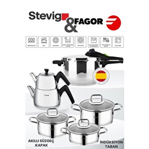 Stevig Fagor Pro 12 Parça Düdüklü Tencere Ve Çelik Tencere Çeyiz Seti İndüksiyon Tabanlı