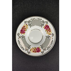 Digithome 6’lı Çiçek Desenli Porselen Çay Tabağı Seti 12 Cm Beyaz - 5343