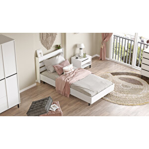 Robin Home Lidya Tek Kişilik Karyola Metal Ayaklı 100*200 Cm Beyaz