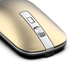 Inca Kablosuz Bluetooth & Wireless Gold Mouse Rechargeable Special Gold Metallic Silent Mouse Iwm-531rs