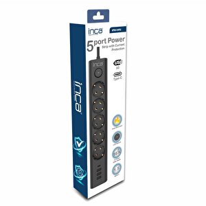 Incaipw-44tu 5 Port 2x Usb Type-c Akım Korumalı Led Tuşlu Priz 1.5m - Siyah
