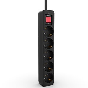 ipw-44sy3 5 Port Akım Korumalı Kırmızı Led Tuşlu Priz 3m - Siyah