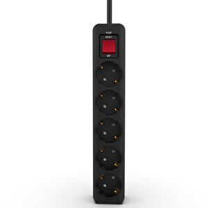 ipw-44sy3 5 Port Akım Korumalı Kırmızı Led Tuşlu Priz 3m - Siyah