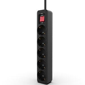 ipw-44sy3 5 Port Akım Korumalı Kırmızı Led Tuşlu Priz 3m - Siyah