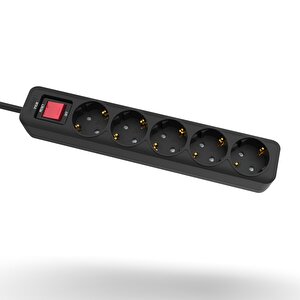 Incaipw-44sy3 5 Port Akım Korumalı Kırmızı Led Tuşlu Priz 3m - Siyah