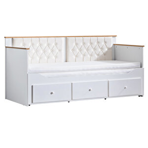 Alaçatı Bazalı Divan Karyola Çekmeceli + Soft Yatak - Krem