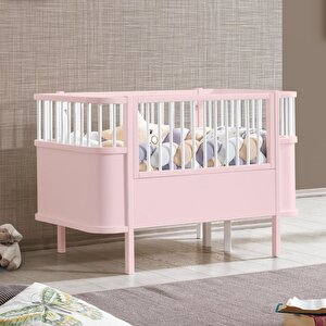 Mdf Beşik, 90x130 Trend Büyüyen Beşik Pembe + 1 Adet  90x130 Comfort Yatak Pembe