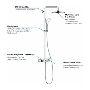 Euphoria Smartcontrol System 260 Mono Duvara Monte Termostatik Bataryalı Duş Sistemi - 26509000