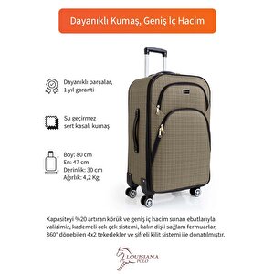 Büyük Boy 4 Teker Kumaş Valiz Bej 1081
