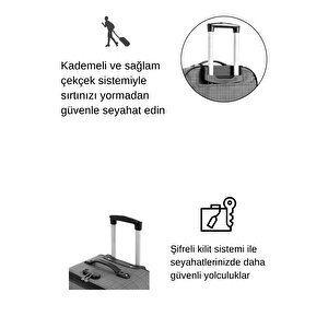 Büyük Boy 4 Teker Kumaş Valiz Gri 1081