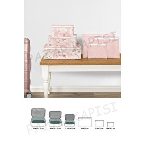 Baby Lüks 6'lı Bavul Organizer Seyahat, Hastane Çantası Pembe Pembe