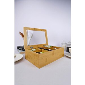 Bambu Çay Kutusu 6 Bölmeli Kapaklı Bitki Çayı Saklama Kabı Kahverengi - A/6 C1-1-289