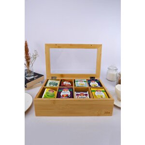 Bambu Çay Kutusu 8 Bölmeli Kapaklı Bitki Çayı Saklama Kabı Kahverengi - F/5 C1-1-289