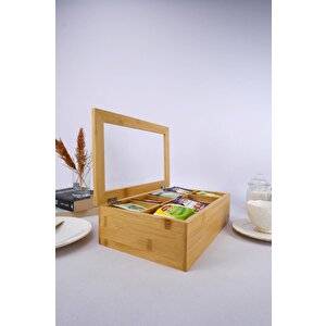 Bambu Çay Kutusu 8 Bölmeli Kapaklı Bitki Çayı Saklama Kabı Kahverengi - F/5 C1-1-289