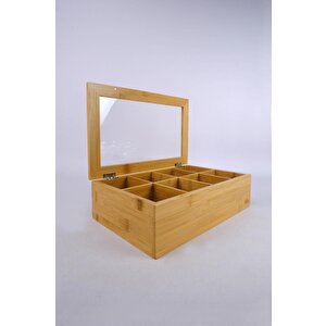 Digithome Bambu Çay Kutusu 8 Bölmeli Kapaklı Bitki Çayı Saklama Kabı Kahverengi - F/5 C1-1-289