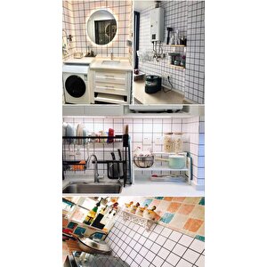 60x30cm Parlak Siyah Çizgili Beyaz Kare Yapışkanlı Karavan Prefabrik Banyo Wc Duvar Kaplama Paneli