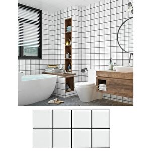 60x30cm Shiny Siyah Çizgili Beyaz Kare Yapışkanlı Karavan Prefabrik Banyo Wc Duvar Kaplama Paneli