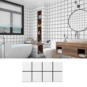 60x30cm Shiny Siyah Çizgili Beyaz Kare Yapışkanlı Karavan Prefabrik Banyo Wc Duvar Kaplama Paneli