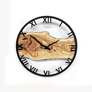 Roma Rakamlı Ağaç Dilimi Kütük Şeklinde Yuvarlak Duvar Saati Md2 40 Cm Dekoratif Tasarım Saat